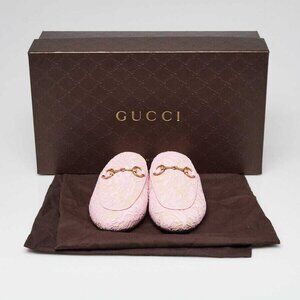 Gucci Pink Lace and Leather Princetown Mule Flats Size 4.5/35
